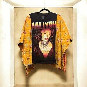 AALYIAH Band Tee Poncho Kantha Sleeves Handmade One of a Kind Boho Upcycled